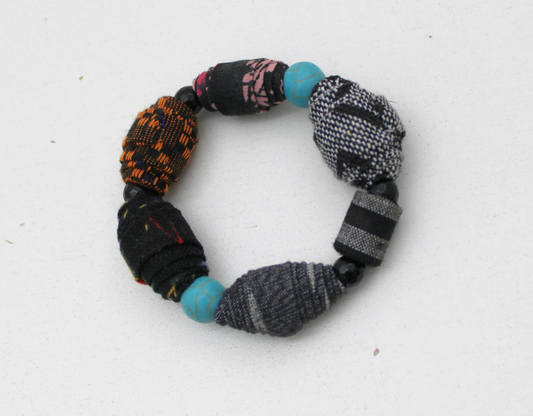 Midnight Mix Fabric Bead Bracelet – Eco-Friendly Handmade