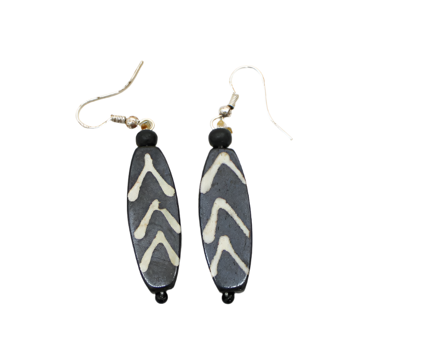 Chevron Batik Bone Drop Earrings – Handcrafted Statement Pair