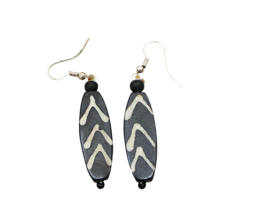 Chevron Batik Bone Drop Earrings – Handcrafted Statement Pair