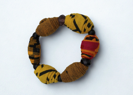 Sunburst Ankara Fabric Bead Bracelet – Handmade Bold Stretch Fit