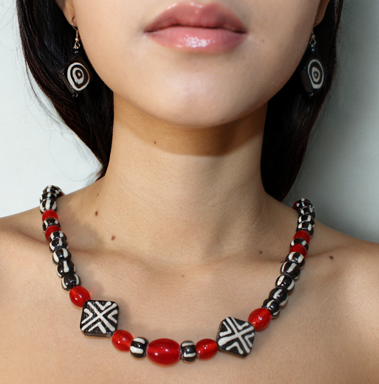 Geometric Red & Black Tribal Necklace