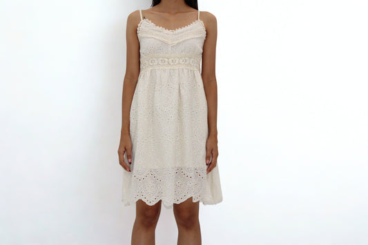 Boho Embroidered Cream Mini Dress