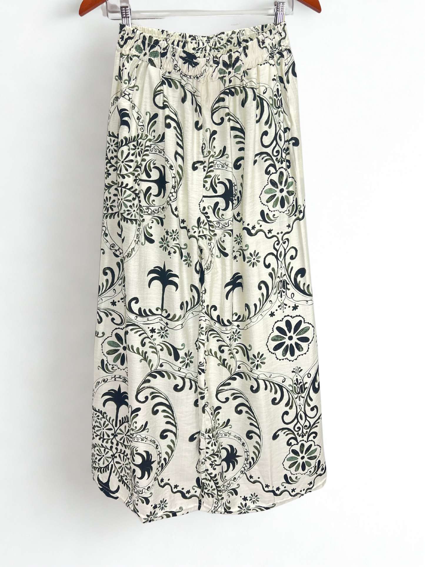 100% Cotton Wide-Leg Pants – Vintage Palm Print
