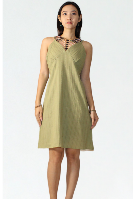 Lila – Olive Green Cotton Halter Dress