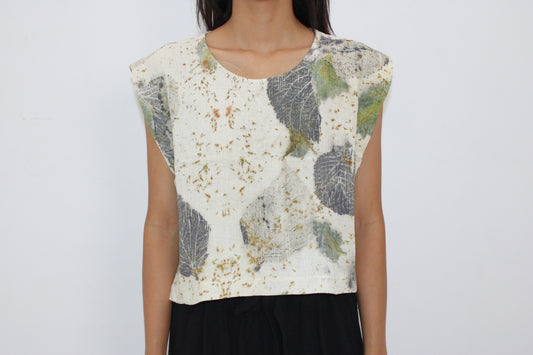 Eco Print Sleeveless Crop Top – 100% Natural Cotton