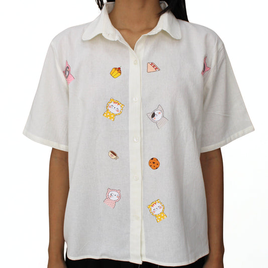 Playful Cat Parade Embroidered Shirt